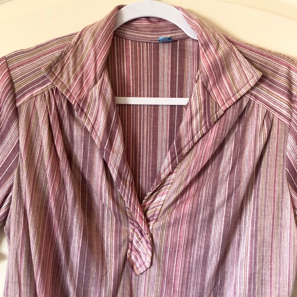 Vintage 70s Striped Knit Midi Dress Mauve Pink A-Line Academia Secretary Sz 16 - Picture 6 of 8